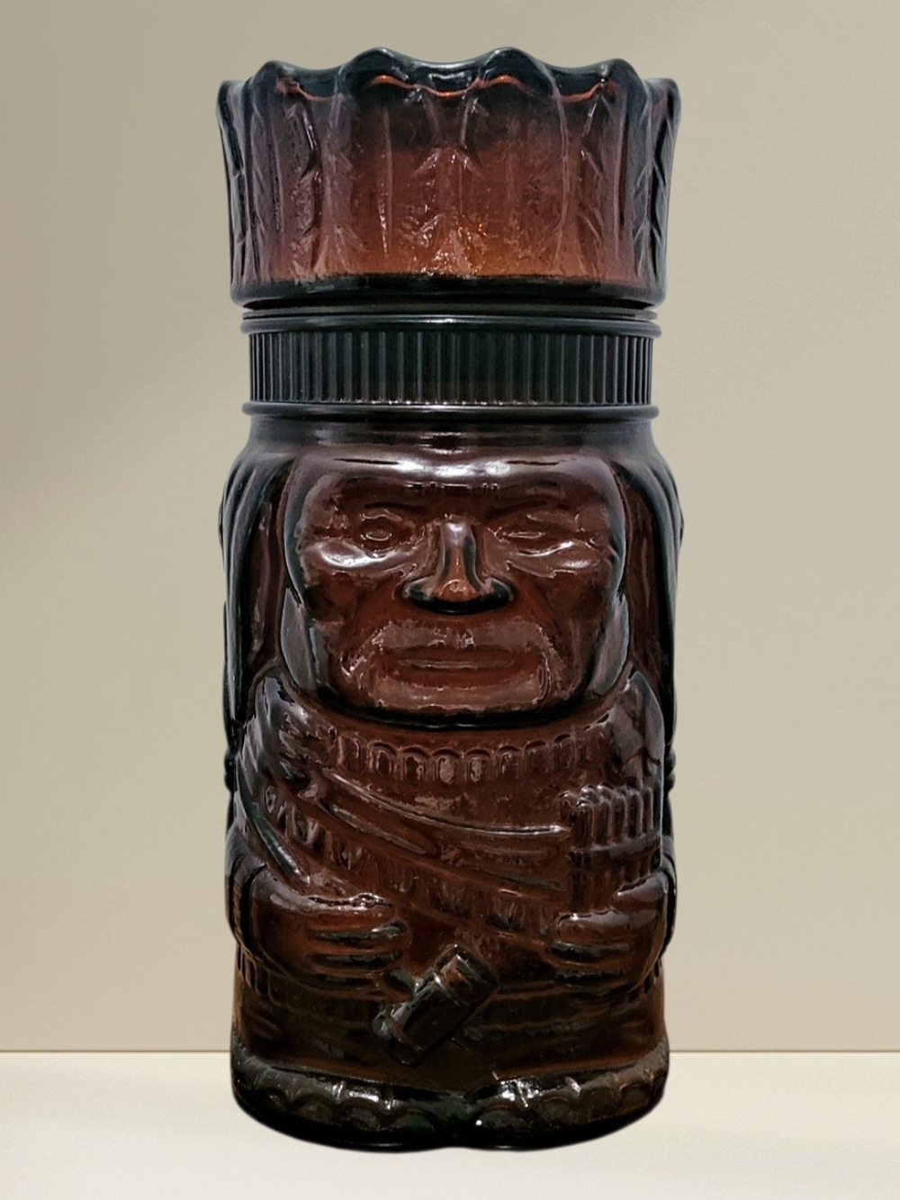 Vintage Amber Glass Tiki Style  Humidor Canister